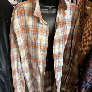 SHEIN Plaid Button Down Shirt - Orange and Blue